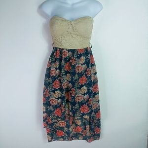 Strapless lace floral high low dress